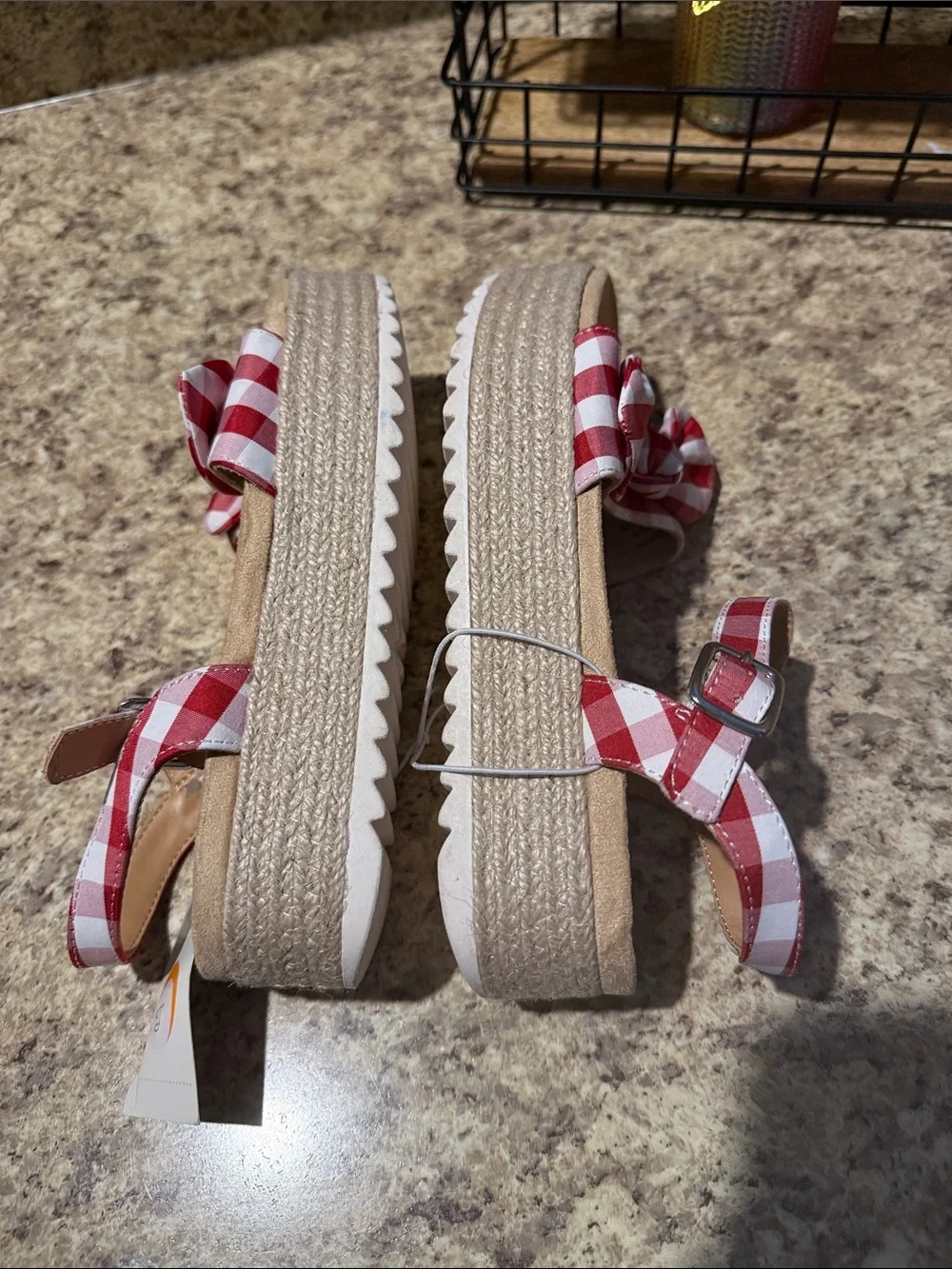 Cat & Jack Kids Daphne Red & White Gingham Bow 1” Platform Espadrille Sandal New